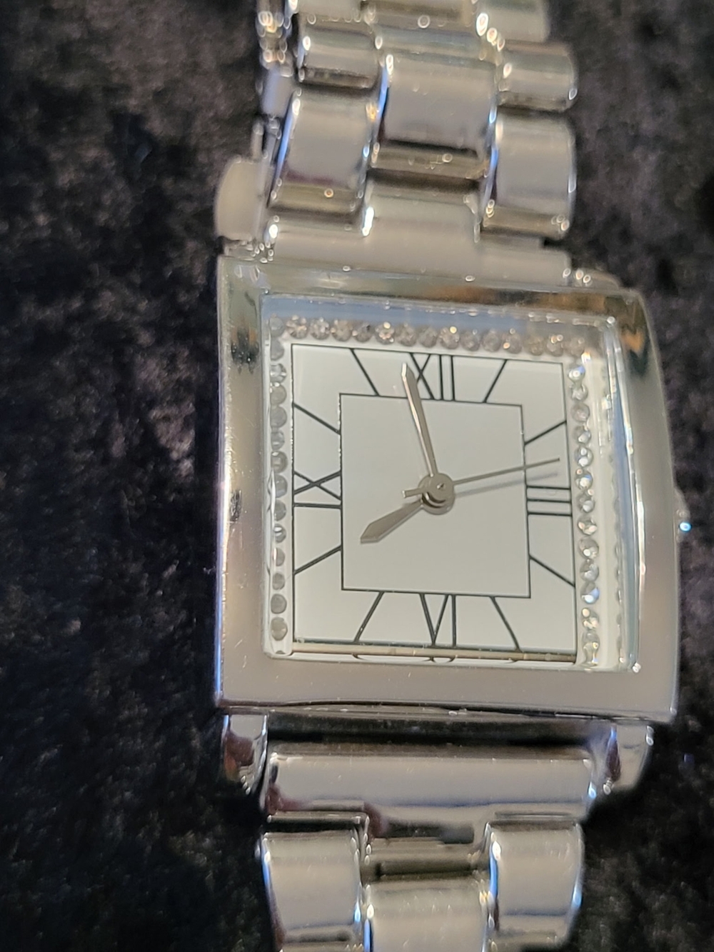 Silver Square Face Crystal Accent Bracelet Watch